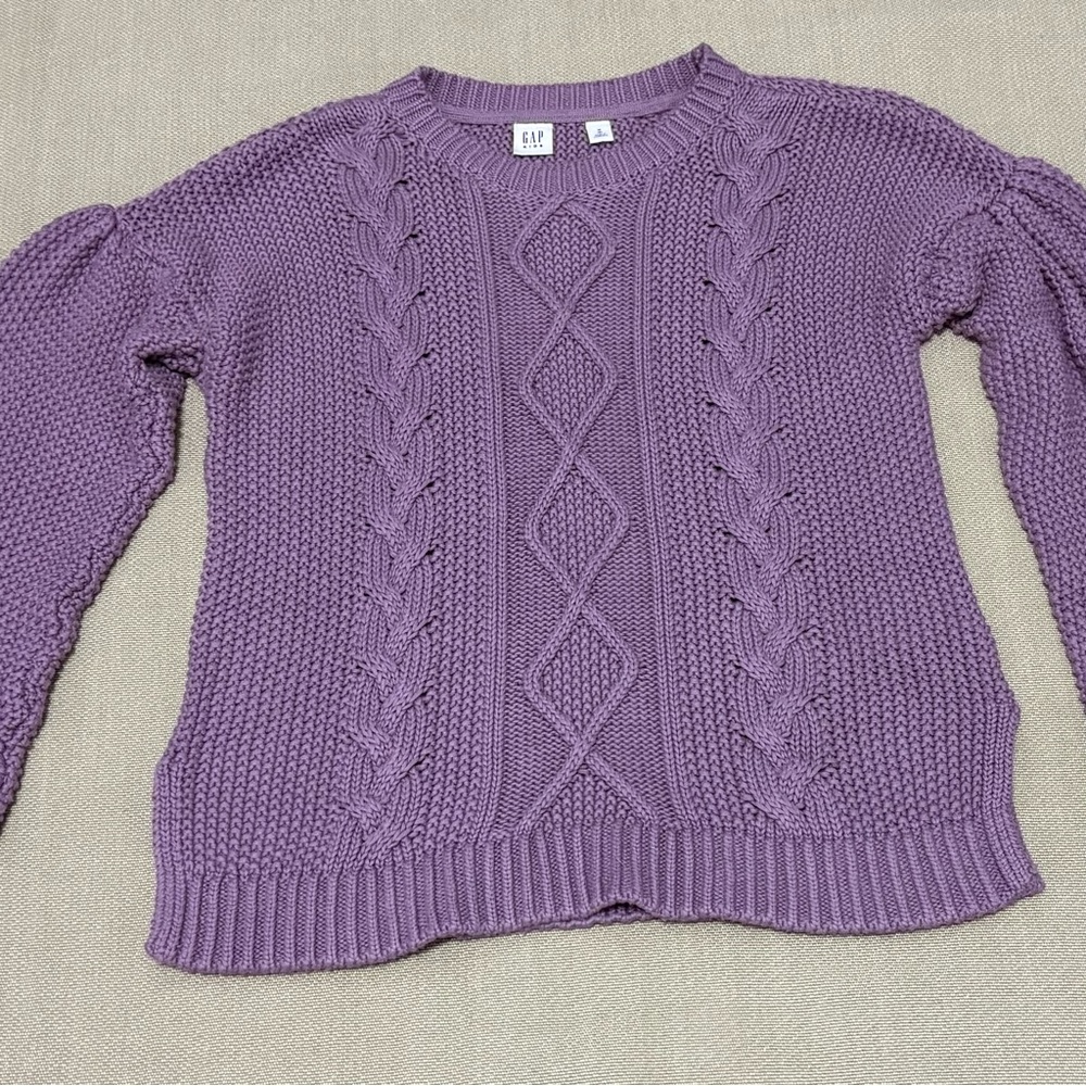 NWT Girl's GAP Kids Relaxed Purple Cable-Knit Sweater Size (M) 8